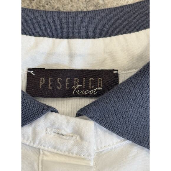 Peserico Tricot Poplin Short Sleeve White Shirt Blue Collar 42 US Medium Ribbed - Picture 5 of 11
